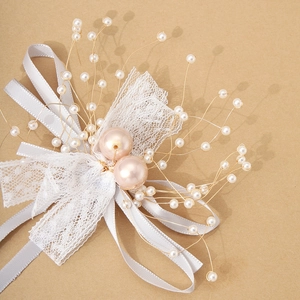 Elegante accessorio per capelli con perle bianche e pizzo per abiti da sposa e cerimonie