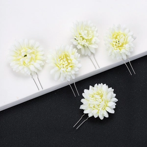 Five-piece set of white floral bridal hair pins with silver U-shaped metal pins