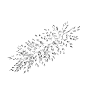Détail du peigne à cheveux de mariée avec strass en verre et design de feuilles