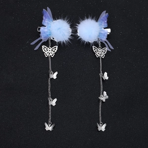 Schmetterling Quaste Haarspange Antik Stil Kunstpelz Pelzball Netzflügel Legierung Anhänger Haarnadel Für Damen Mädchen Schmuck