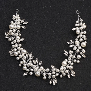 Elegant Bridal Hair Vine Handmade Faux Artificial Pearl Marquise Rhinestone Headband For Wedding Party Women Vintage Hair Accessories