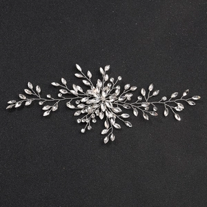 Vigne de Cheveux Mariée Strass en Verre Œil de Cheval Branche Feuille Coiffe Mariage Femmes Fait Main Argent Or Accessoire Cheveux