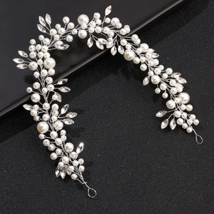 Elegant bridal hair vine with marquise crystals and pearls on silver wire