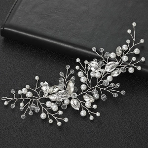 Vigne de Cheveux de Mariage Fait Main Argent Or Feuille Künstliche Perle Cristal Bandeau de Mariée Élégant Accessoires de Cheveux de Fête