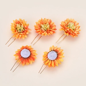 Set of 5 gradient orange floral U-shaped hair pins for bridal and wedding hairstyles