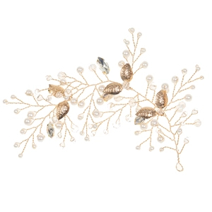 Vigne de cheveux de mariée élégante avec feuilles argentées, perles et cristaux