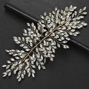 Peigne à cheveux de mariée luxueux avec feuilles dorées et strass marquise en verre