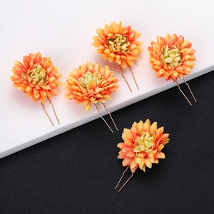 Set of 5 orange fabric floral hair pins for bridal styling and wedding hairstyles