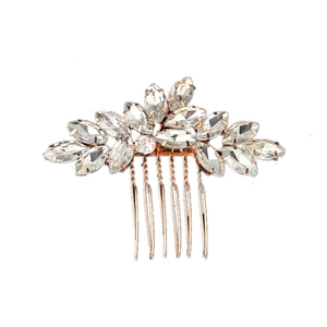 Elegante pettine per capelli dorato con strass ovali, cristalli marquise e design in metallo a 5 denti