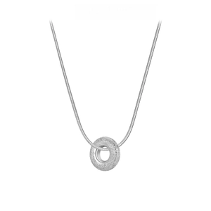 Minimalist silver frosted donut circle pendant necklace with sleek snake chain for women