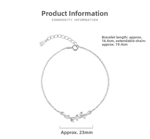 Detail view of silver ginkgo leaf bracelet with 16.6cm chain and S925 hallmark tag