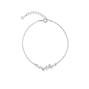 Elegant S925 sterling silver ginkgo leaf bracelet with three delicate leaf charms