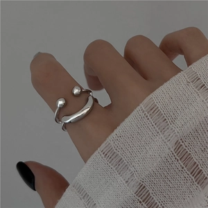 Minimalist smiley face open ring in silver adjustable design for women