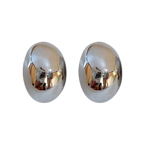 Polished silver bean stud earrings with minimalist oval design and mirror finish