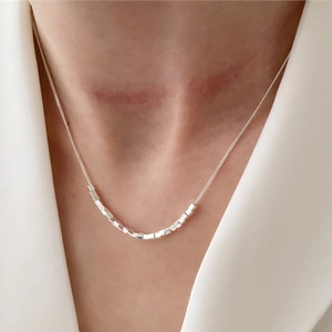 S925 Sterling Silver Square Bead Necklace Minimalist Dainty Geometric Silver Clavicle Chain For Women Elegant Daily Jewelry Gift