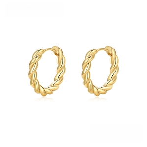 Elegant gold twisted hoop earrings for women with high-polish metallic texture
