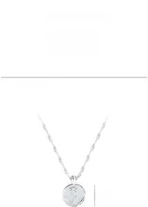 Detail view of S925 sterling silver water wave chain with a 14mm rose embossed pendant