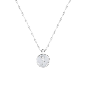 Elegant s925 silver necklace with water wave chain and white rose flower stamp pendant