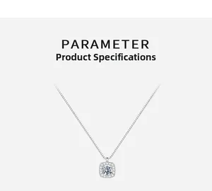 Macro view of S925 sterling silver necklace with square pendant and central zircon stone