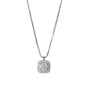 Elegant s925 sterling silver square pendant necklace with halo diamond for women