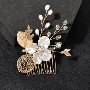 Vintage Alloy Flower Hair Comb With Imitation Artificial Pearl Rhinestone Gold Silver Bridal Wedding Party Elegant Hair Accessory