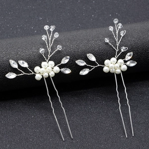 Épingles à Cheveux Mariée Faites Main Alliage Künstliche Perle Cristal Fleur Feuille en Forme de U Pour Mariage Fête Femme Bijoux