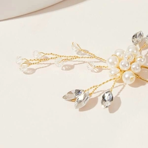 Épingles à cheveux de mariée en perles et cristal faites à la main avec fil doré fleuri