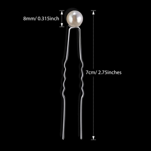 Épingles à cheveux en U avec perles de 8mm pour coiffure de mariée sur fond noir