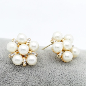 Élégantes Boucles d'Oreilles Clous en Künstliche Perles Mariée Alliage Doré Floral Rond Strass Bijoux pour Mariage Fête Femme
