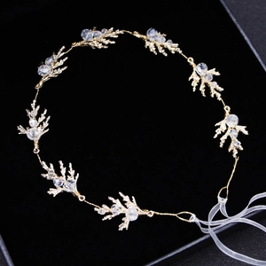 Serre-tête de Mariée Élégant Feuilles d'Or Fausse Künstliche Perle Strass Fait à la Main Accessoire Cheveux Mariage pour Demoiselles d'Honneur