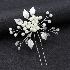 Épingle à cheveux de mariée avec perles et cristaux argentés pour coiffure de mariage