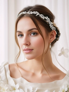 Set fascia sposa a foglie d'argento con orecchini di strass per accessori nozze