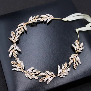 Elegante fascia a foglie dorate con strass per accessori per capelli da sposa e abiti