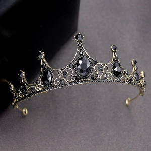 Baroque Black Rhinestone Wedding Crown Gothic Vintage Hair Tiara For Bridal Party Women Kids Hair Accessories Headpiece