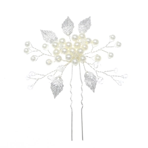 Épingle à cheveux de mariée avec perles et feuilles argentées pour mariage élégant