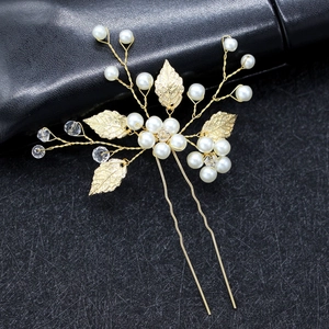 Épingle à cheveux de mariée en alliage doré faite main avec perles et cristaux brillants