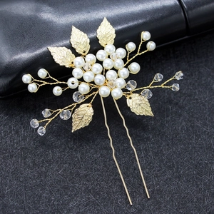 Pic à Cheveux Fait à la Main Künstliche Perle Feuille Or Argent Épingle à Cheveux en U pour Mariage Fête Femme Accessoires