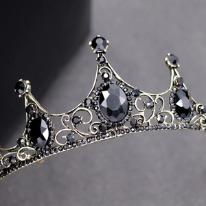 Vintage Baroque black crown with rhinestones for bridal weddings and formal galas