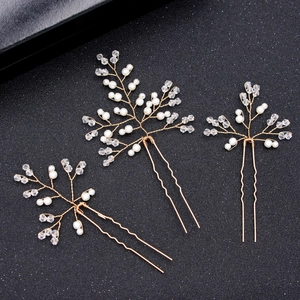 Handcrafted Alloy Branch Hair Pin With Faux Artificial Pearl Crystal Elegant U Shaped Wedding Bridal Hair Stick Headpiece Jewelry