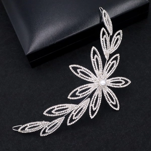 Serre-tête de Mariée Élégant Argent Motif Fleur Feuille Alliage Strass Fausse Künstliche Perle Coiffe Mariage Demoiselle d'Honneur Bijoux