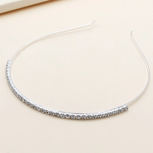 Minimalist bridal hair hoop with sparkling square-cut rhinestones on silver metal band