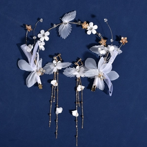 Bandeau de Mariée à Fleurs Blanches Fait à la Main Style Forêt Coiffe de Mariage Avec Perle Artificielle Strass pour Femme