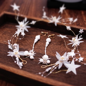 Parure de mariée faite main avec fleurs en résille, étoiles et boucles d'oreilles