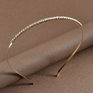 Sparkling bridal wedding headband with full rhinestones on a thin gold alloy frame