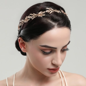 Elegante Cerchietto Sposa con Foglie Oro e Strass per Matrimonio Lussuosa Vite per Capelli in Lega Copricapo Donna Gioielli Accessori