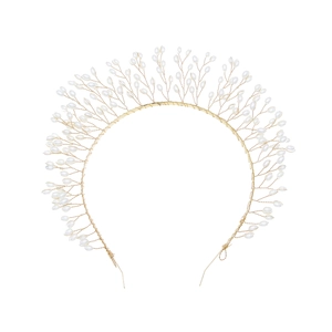 Couronne de mariée élégante en fil doré avec perles blanches pour mariages et soirées
