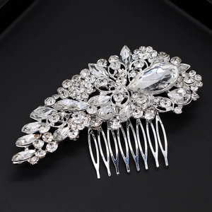 Elegant bridal hair comb with silver finish and sparkling crystal teardrop rhinestones