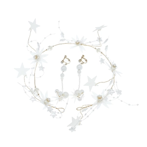 Parure de cheveux mariée blanche avec fleurs en tissu et boucles d'oreilles