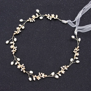 Bridal Gold Artificial Pearl Crystal Hair Vine Elegant Floral Leaf Wedding Headpiece For Women Bridesmaid Party Hair Accessories