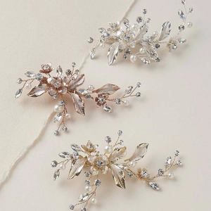 Handmade Alloy Artificial Pearl Rhinestone Flower Leaf Hair Clip For Bridal Wedding Party Vintage Gold Silver Side Hairpin Women Hair Accessories